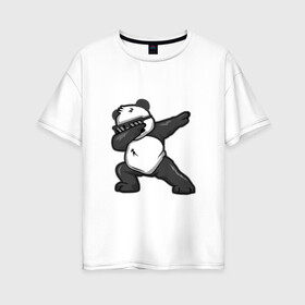 Женская футболка хлопок Oversize с принтом PanDab в Тюмени, 100% хлопок | свободный крой, круглый ворот, спущенный рукав, длина до линии бедер
 | dab | в очках | движение рукой | деб | дэб | панда | солнцезащитные очки