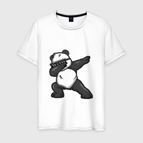 Мужская футболка хлопок с принтом PanDab в Тюмени, 100% хлопок | прямой крой, круглый вырез горловины, длина до линии бедер, слегка спущенное плечо. | dab | в очках | движение рукой | деб | дэб | панда | солнцезащитные очки