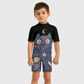 Детский купальный костюм 3D с принтом КОСМИЧЕСКИЙ КОТ в Тюмени, Полиэстер 85%, Спандекс 15% | застежка на молнии на спине | артемис | астероиды | вселенная | галактика | диана | звезды | кометы | космос | кот | котенок | котик | луна | месяц | ночь | планеты | сейлор мун | туманность | черная кошка