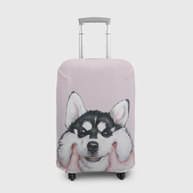 Чехол для чемодана 3D с принтом Руки тискают хаски в Тюмени, 86% полиэфир, 14% спандекс | двустороннее нанесение принта, прорези для ручек и колес | акито | гав | пес | песик | питомец | породистый | псина | руки | собака | собачка | собачник | хаски | щенок | щечки