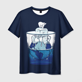 Мужская футболка 3D с принтом Polar Ice Bear в Тюмени, 100% полиэфир | прямой крой, круглый вырез горловины, длина до линии бедер | north pole | planet | water | антарктида | антарктика | арктика | белый медведь | в стакане | вода | земля | кубики льда | лед | льдина | льдинка | медведица | медвежонок | на льдине | наполовину полон | планета