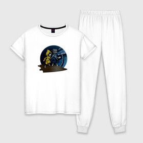 Женская пижама хлопок с принтом Little Nightmares 2 в Тюмени, 100% хлопок | брюки и футболка прямого кроя, без карманов, на брюках мягкая резинка на поясе и по низу штанин | little nightmares | игра