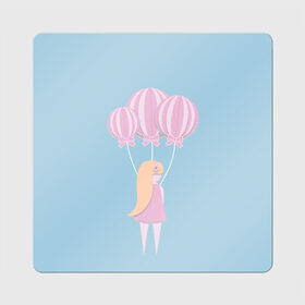 Магнит виниловый Квадрат с принтом Девочка с шариками в Тюмени, полимерный материал с магнитным слоем | размер 9*9 см, закругленные углы | блондинка | воздушные шарики | девочка | девочка в платье | девочка с шариками