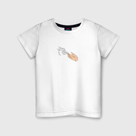 Детская футболка хлопок с принтом The Creation of Adam в Тюмени, 100% хлопок | круглый вырез горловины, полуприлегающий силуэт, длина до линии бедер | Тематика изображения на принте: искусство | микеланджело | руки | скелет | сотворение адама