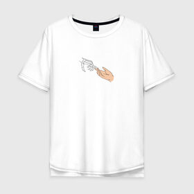 Мужская футболка хлопок Oversize с принтом The Creation of Adam в Тюмени, 100% хлопок | свободный крой, круглый ворот, “спинка” длиннее передней части | искусство | микеланджело | руки | скелет | сотворение адама