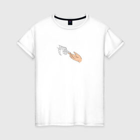Женская футболка хлопок с принтом The Creation of Adam в Тюмени, 100% хлопок | прямой крой, круглый вырез горловины, длина до линии бедер, слегка спущенное плечо | искусство | микеланджело | руки | скелет | сотворение адама