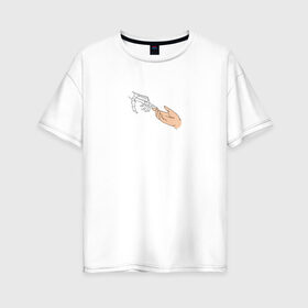 Женская футболка хлопок Oversize с принтом The Creation of Adam в Тюмени, 100% хлопок | свободный крой, круглый ворот, спущенный рукав, длина до линии бедер
 | искусство | микеланджело | руки | скелет | сотворение адама
