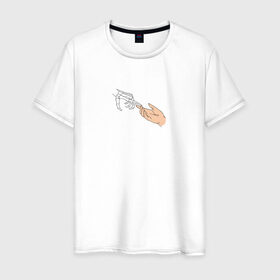 Мужская футболка хлопок с принтом The Creation of Adam в Тюмени, 100% хлопок | прямой крой, круглый вырез горловины, длина до линии бедер, слегка спущенное плечо. | искусство | микеланджело | руки | скелет | сотворение адама
