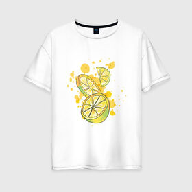 Женская футболка хлопок Oversize с принтом Лимон и Лайм в Тюмени, 100% хлопок | свободный крой, круглый ворот, спущенный рукав, длина до линии бедер
 | art | food | juice | juicy | lemon | lime | summer | watercolor | watercolour | акварель | акварельные фрукты | арт | брызги | витамин с | еда | желтый лимон | зеленый лайм | иллюстрация | лето | правильное питание | природа | рисунок