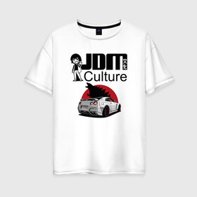 Женская футболка хлопок Oversize с принтом jdm в Тюмени, 100% хлопок | свободный крой, круглый ворот, спущенный рукав, длина до линии бедер
 | car | culture | godzilla | jdm | skyline | японская культура | японские автомобили