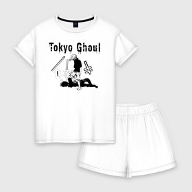 Женская пижама с шортиками хлопок с принтом Канеки Кен наступает в Тюмени, 100% хлопок | футболка прямого кроя, шорты свободные с широкой мягкой резинкой | Тематика изображения на принте: anime | kaneki ken | tokyo ghoul | tokyo ghoul: re | аниме | анимэ | гули | джузо сузуя | канеки кен | кузен йошимура | наки | нишики нишио | ре | ренджи йомо | ризе камиширо | токийский гуль | тоука киришима | ута