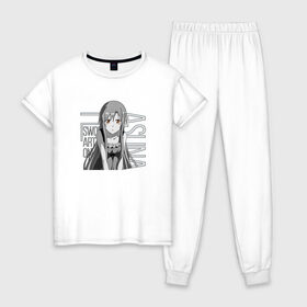 Женская пижама хлопок с принтом Асуна Юки в Тюмени, 100% хлопок | брюки и футболка прямого кроя, без карманов, на брюках мягкая резинка на поясе и по низу штанин | asuna | sao | sword art online | yuki | yuuki | асуна | мастера меча онлайн | юки