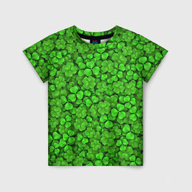 Детская футболка 3D с принтом Зелёный клевер в Тюмени, 100% гипоаллергенный полиэфир | прямой крой, круглый вырез горловины, длина до линии бедер, чуть спущенное плечо, ткань немного тянется | patrick | день святого патрика | зелень | ирландия | патрик | паттерн | трилистник | четырёхлистник