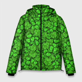 Мужская зимняя куртка 3D с принтом Зелёный клевер в Тюмени, верх — 100% полиэстер; подкладка — 100% полиэстер; утеплитель — 100% полиэстер | длина ниже бедра, свободный силуэт Оверсайз. Есть воротник-стойка, отстегивающийся капюшон и ветрозащитная планка. 

Боковые карманы с листочкой на кнопках и внутренний карман на молнии. | patrick | день святого патрика | зелень | ирландия | патрик | паттерн | трилистник | четырёхлистник