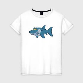 Женская футболка хлопок с принтом АКУЛЕНОК в Тюмени, 100% хлопок | прямой крой, круглый вырез горловины, длина до линии бедер, слегка спущенное плечо | fish | megalodon | shark | teeth | white shark | акула | белая акула | зубы | мегалодон | рыба
