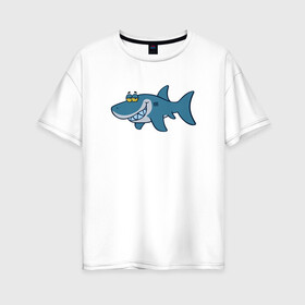 Женская футболка хлопок Oversize с принтом АКУЛЕНОК в Тюмени, 100% хлопок | свободный крой, круглый ворот, спущенный рукав, длина до линии бедер
 | fish | megalodon | shark | teeth | white shark | акула | белая акула | зубы | мегалодон | рыба