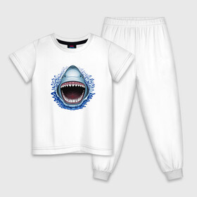 Детская пижама хлопок с принтом АКУЛА ЧЕЛЮСТИ в Тюмени, 100% хлопок |  брюки и футболка прямого кроя, без карманов, на брюках мягкая резинка на поясе и по низу штанин
 | fish | jaws | megalodon | shark | teeth | white shark | акула | белая акула | зубы | клыки | мегалодон | пасть | рот | рыба | челюсти
