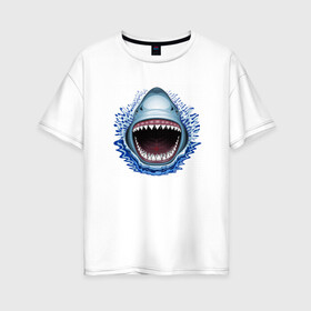 Женская футболка хлопок Oversize с принтом АКУЛА ЧЕЛЮСТИ в Тюмени, 100% хлопок | свободный крой, круглый ворот, спущенный рукав, длина до линии бедер
 | fish | jaws | megalodon | shark | teeth | white shark | акула | белая акула | зубы | клыки | мегалодон | пасть | рот | рыба | челюсти