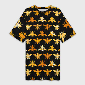 Платье-футболка 3D с принтом Пчелиный Паттерн в Тюмени,  |  | bee | животные | крылья | медовый | насекомые | паттерн | полосатый | соты | текстура | узор