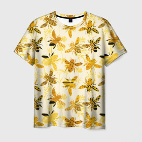Мужская футболка 3D с принтом Разные Пчелы в Тюмени, 100% полиэфир | прямой крой, круглый вырез горловины, длина до линии бедер | bee | букет | животные | крылья | медовый | насекомые | паттерн | полосатый | пятна | соты | текстура | узор | цветы