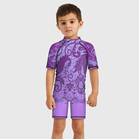 Детский купальный костюм 3D с принтом Кружево в Тюмени, Полиэстер 85%, Спандекс 15% | застежка на молнии на спине | ветви | градиент | завитки | кружево | листья | цветы