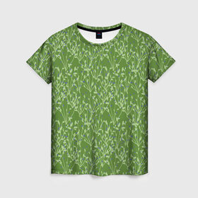 Женская футболка 3D с принтом Черника в Тюмени, 100% полиэфир ( синтетическое хлопкоподобное полотно) | прямой крой, круглый вырез горловины, длина до линии бедер | зелёный | лето | природа | черника | ягода | ягоды