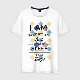 Мужская футболка хлопок с принтом я могу спать несколько дней в Тюмени, 100% хлопок | прямой крой, круглый вырез горловины, длина до линии бедер, слегка спущенное плечо. | bed | sleep | кровать | спать