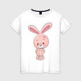 Женская футболка хлопок с принтом скромный зайка в Тюмени, 100% хлопок | прямой крой, круглый вырез горловины, длина до линии бедер, слегка спущенное плечо | детсике | зайка | зайченок | зайчик | кролик | милаш | рисунок | скромный