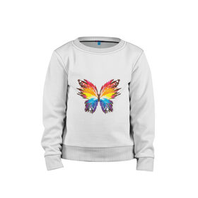Детский свитшот хлопок с принтом бабочка краской в Тюмени, 100% хлопок | круглый вырез горловины, эластичные манжеты, пояс и воротник | Тематика изображения на принте: бабочка | беспозвоночные | брызги | градиент | краска | красочная | крылья | лето | мотыльки и бабочки | насекомое | насекомые | радуга | ярко