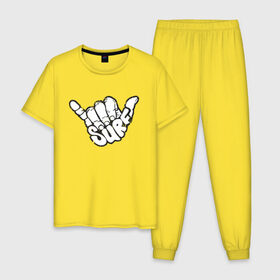Мужская пижама хлопок с принтом Surf в Тюмени, 100% хлопок | брюки и футболка прямого кроя, без карманов, на брюках мягкая резинка на поясе и по низу штанин
 | art | арт | графика | жесты | черно белое