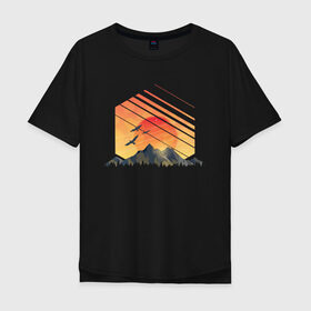 Мужская футболка хлопок Oversize с принтом Mountain Galaxy Sunset в Тюмени, 100% хлопок | свободный крой, круглый ворот, “спинка” длиннее передней части | Тематика изображения на принте: abstract | art | geometric | geometry | landscape | minimalism | sky | space | sun | абстракция | арт | векторный рисунок | восход | галактика | геометрия | гора | горный пейзаж | горы | закат | картина | космос | минимализм | небо