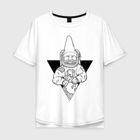 Мужская футболка хлопок Oversize с принтом Gnome Chompski Astronaut в Тюмени, 100% хлопок | свободный крой, круглый ворот, “спинка” длиннее передней части | garden gnome | gnome alone | little rocket man | гном чомски | маленький космонавт | один гнома | садовый гном