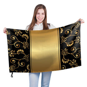 Флаг 3D с принтом Черное золото в Тюмени, 100% полиэстер | плотность ткани — 95 г/м2, размер — 67 х 109 см. Принт наносится с одной стороны | золото | иранские узоры | персидские узоры | черное | черное золото