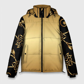 Мужская зимняя куртка 3D с принтом Черное золото в Тюмени, верх — 100% полиэстер; подкладка — 100% полиэстер; утеплитель — 100% полиэстер | длина ниже бедра, свободный силуэт Оверсайз. Есть воротник-стойка, отстегивающийся капюшон и ветрозащитная планка. 

Боковые карманы с листочкой на кнопках и внутренний карман на молнии. | золото | иранские узоры | персидские узоры | черное | черное золото
