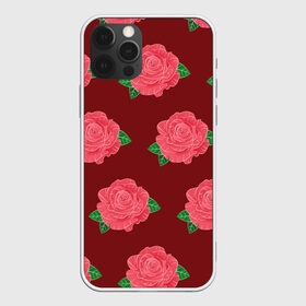 Чехол для iPhone 12 Pro Max с принтом Розы на красном в Тюмени, Силикон |  | black | botany | flowers | pattern | plant | red | rose | white | белый | ботаника | красный | растение | роза | узор | цветы | черный