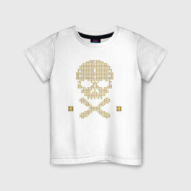 Детская футболка хлопок с принтом Золотой череп в Тюмени, 100% хлопок | круглый вырез горловины, полуприлегающий силуэт, длина до линии бедер | gold | абстракция | золото | кости | скелет | чеперушка | череп