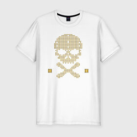 Мужская футболка хлопок Slim с принтом Золотой череп в Тюмени, 92% хлопок, 8% лайкра | приталенный силуэт, круглый вырез ворота, длина до линии бедра, короткий рукав | gold | абстракция | золото | кости | скелет | чеперушка | череп