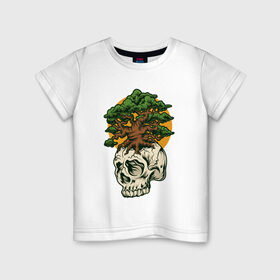 Детская футболка хлопок с принтом Дерево из черепа в Тюмени, 100% хлопок | круглый вырез горловины, полуприлегающий силуэт, длина до линии бедер | абстракция | дерево | дуб | кости | скелет | чеперушка | череп