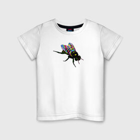 Детская футболка хлопок с принтом Радужная Муха в Тюмени, 100% хлопок | круглый вырез горловины, полуприлегающий силуэт, длина до линии бедер | животные | крылья | мульт | муха | насекомые | паттерн | полосатый | радуга | текстура | узор | цветы