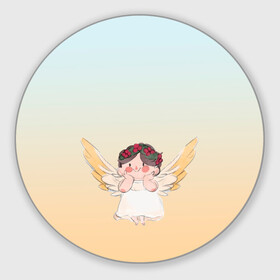 Коврик для мышки круглый с принтом акварельный ангелок в Тюмени, резина и полиэстер | круглая форма, изображение наносится на всю лицевую часть | акварель | ангел | ангелок | ангелочек | крылья | купидон | милашка | персонаж | рисунок | чиби