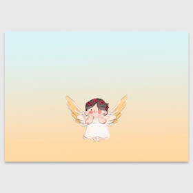 Поздравительная открытка с принтом акварельный ангелок в Тюмени, 100% бумага | плотность бумаги 280 г/м2, матовая, на обратной стороне линовка и место для марки
 | акварель | ангел | ангелок | ангелочек | крылья | купидон | милашка | персонаж | рисунок | чиби