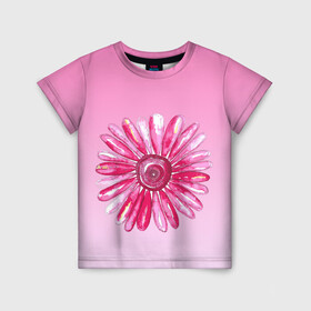 Детская футболка 3D с принтом розовая ромашка в Тюмени, 100% гипоаллергенный полиэфир | прямой крой, круглый вырез горловины, длина до линии бедер, чуть спущенное плечо, ткань немного тянется | акварель | арт | весна | гортензия | лето | природа | рисунок | розовый | ромашка | свежесть | цветок | цветы | яркий | ярко