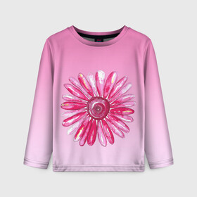 Детский лонгслив 3D с принтом розовая ромашка в Тюмени, 100% полиэстер | длинные рукава, круглый вырез горловины, полуприлегающий силуэт
 | акварель | арт | весна | гортензия | лето | природа | рисунок | розовый | ромашка | свежесть | цветок | цветы | яркий | ярко