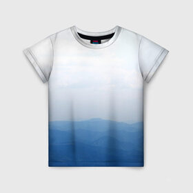 Детская футболка 3D с принтом Vertex в Тюмени, 100% гипоаллергенный полиэфир | прямой крой, круглый вырез горловины, длина до линии бедер, чуть спущенное плечо, ткань немного тянется | vertex | белое | голубое | горы | небо