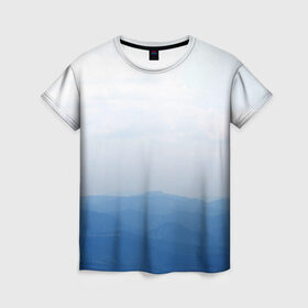 Женская футболка 3D с принтом Vertex в Тюмени, 100% полиэфир ( синтетическое хлопкоподобное полотно) | прямой крой, круглый вырез горловины, длина до линии бедер | vertex | белое | голубое | горы | небо