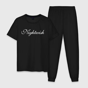 Мужская пижама хлопок с принтом Nightwish Logo / Найтвиш (Z) в Тюмени, 100% хлопок | брюки и футболка прямого кроя, без карманов, на брюках мягкая резинка на поясе и по низу штанин
 | Тематика изображения на принте: music | night wish | nightwish | nuclear blast | rock | spinefarm | лого | музыка | найт виш | найтвиш | рок | симфоник метал | тарья турунен | флор янсен