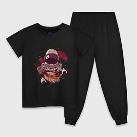 Детская пижама хлопок с принтом Рамен Астронавт в космосе в Тюмени, 100% хлопок |  брюки и футболка прямого кроя, без карманов, на брюках мягкая резинка на поясе и по низу штанин
 | Тематика изображения на принте: astronaut | mars | nasa | ramen | roskosmos | space | spaghetti | космическая паста | космонавт | макаронный монстр | марс | наса | пастафарианство | планеты | прикол | раминь | роллы | роскосмос | скафандр | спагетти | суши