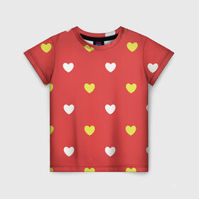 Детская футболка 3D с принтом Сердечки на красном паттерн в Тюмени, 100% гипоаллергенный полиэфир | прямой крой, круглый вырез горловины, длина до линии бедер, чуть спущенное плечо, ткань немного тянется | background | design | fabric | heart | love | pattern | red | romance | romantic | seamless | valentine | красный | любовь | рисунок | романтика | сердце | узор