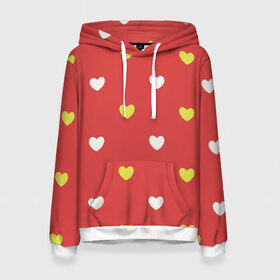 Женская толстовка 3D с принтом Сердечки на красном паттерн в Тюмени, 100% полиэстер  | двухслойный капюшон со шнурком для регулировки, мягкие манжеты на рукавах и по низу толстовки, спереди карман-кенгуру с мягким внутренним слоем. | background | design | fabric | heart | love | pattern | red | romance | romantic | seamless | valentine | красный | любовь | рисунок | романтика | сердце | узор
