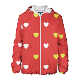 Мужская куртка 3D с принтом Сердечки на красном паттерн в Тюмени, ткань верха — 100% полиэстер, подклад — флис | прямой крой, подол и капюшон оформлены резинкой с фиксаторами, два кармана без застежек по бокам, один большой потайной карман на груди. Карман на груди застегивается на липучку | background | design | fabric | heart | love | pattern | red | romance | romantic | seamless | valentine | красный | любовь | рисунок | романтика | сердце | узор